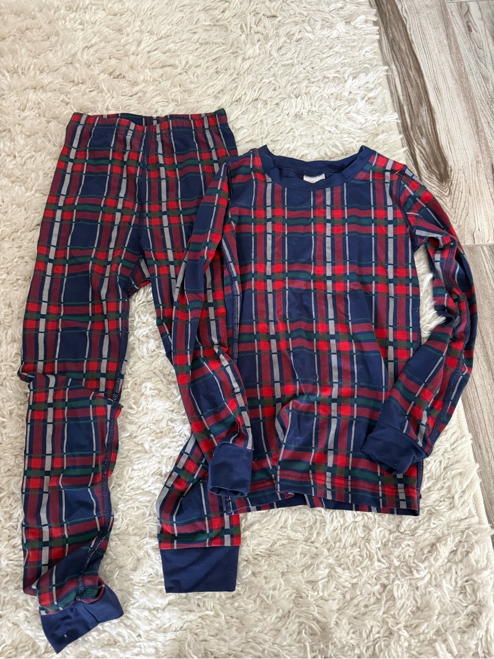 Hanna Andersson Navy, Red & Green Plaid Kids Pajama Set